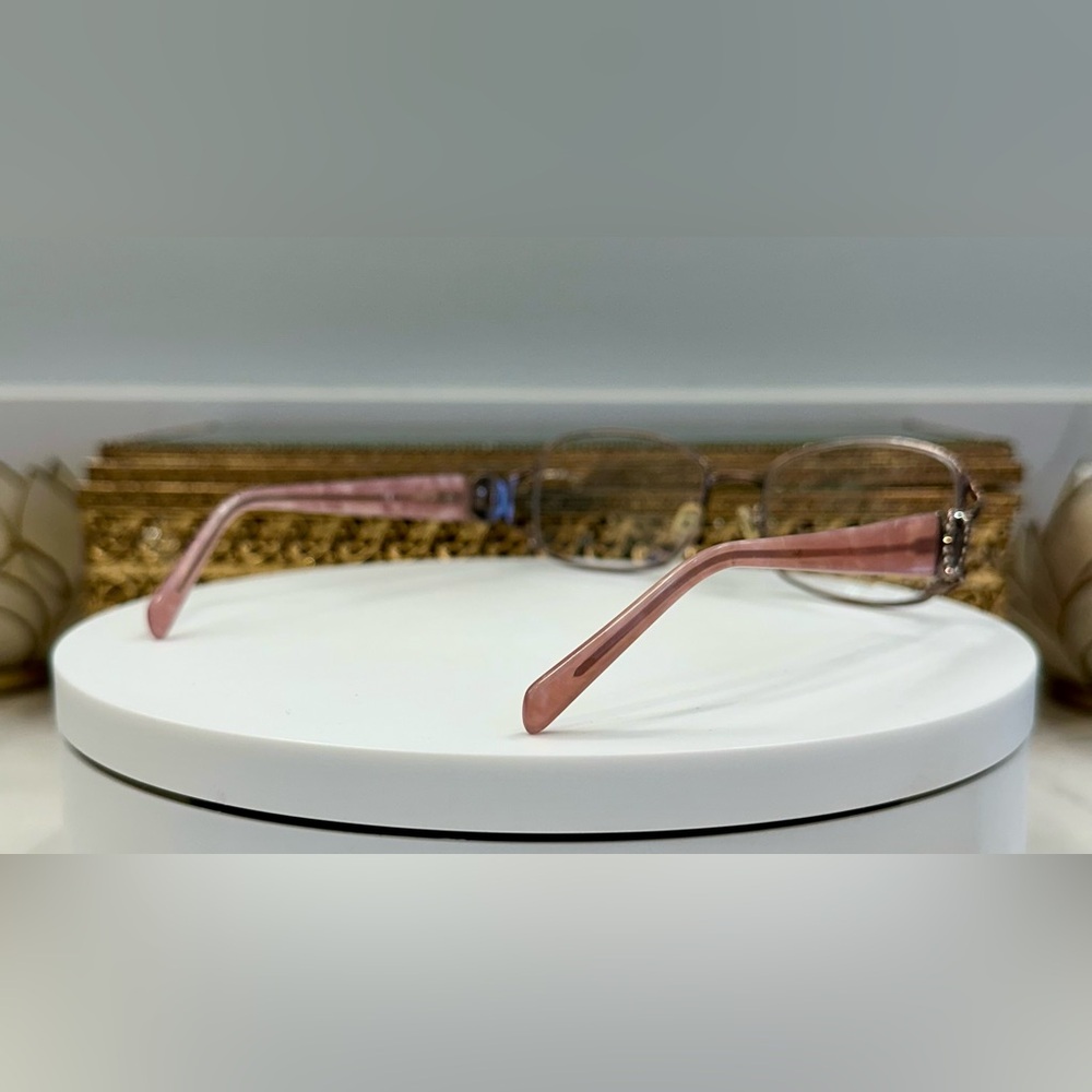 Oleg Cassini - Rose Pink Marbled Rx Eyeglass Frames/Crystal Logo Accents - EUC - Picture 5 of 16
